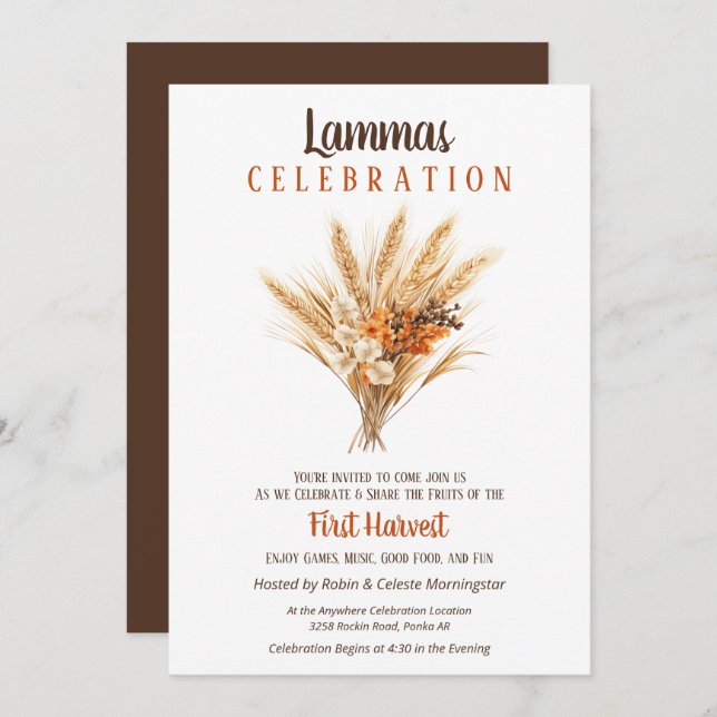 Lammas Pagan Fall Harvest Wheat Bouquet Invitation (Front/Back)