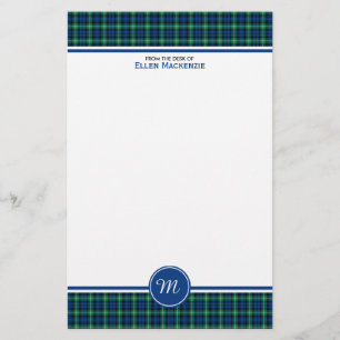 Lamont Clan Bright Blue and Green Tartan Monogram Stationery