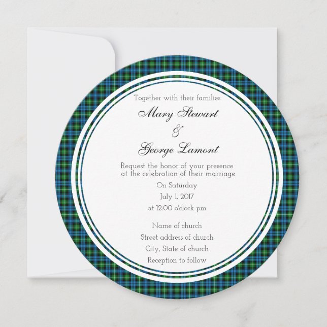 Lamont Scottish Wedding Round Invitation (Front)