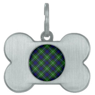 Lamont tartan blue green plaid pet name tag