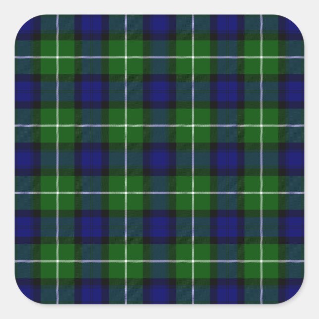 Lamont tartan blue green plaid square sticker (Front)