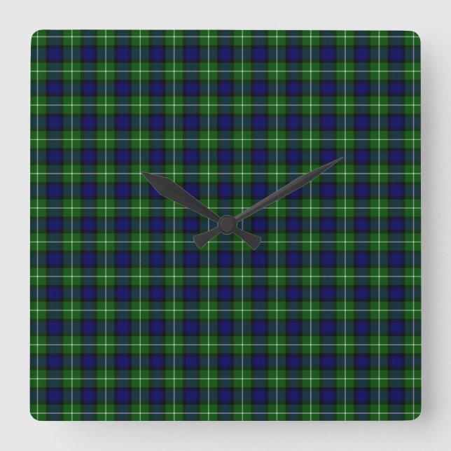 Lamont tartan blue green plaid square wall clock (Front)