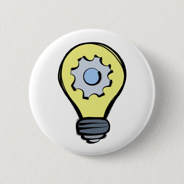 Lamp and gear 6 cm round badge (Front)