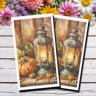 Lamp and Pumpkins Fall Napkin