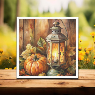 Lamp and Pumpkins Fall Napkin