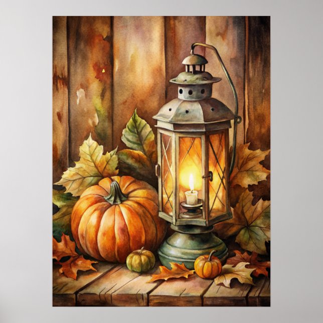Lamp and Pumpkins Fall Poster (Front)