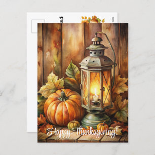 Lamp and Pumpkins Happy Thanksgiving Holiday Postcard