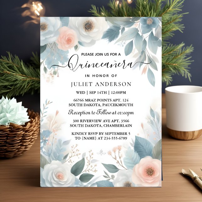 Lamp Ivory Ice Sky Gold Light Blue Quinceanera Invitation (Creator Uploaded)