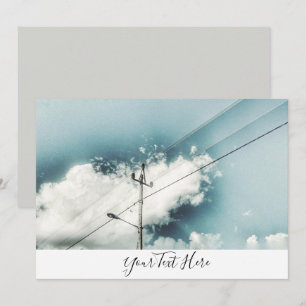 Lamp Pole Blue Sky Clouds Wires Invitation Card