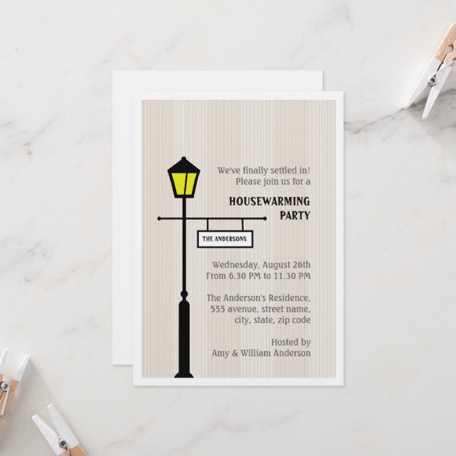 Lamp Post Housewarming Party Invitation (Front/Back In Situ)