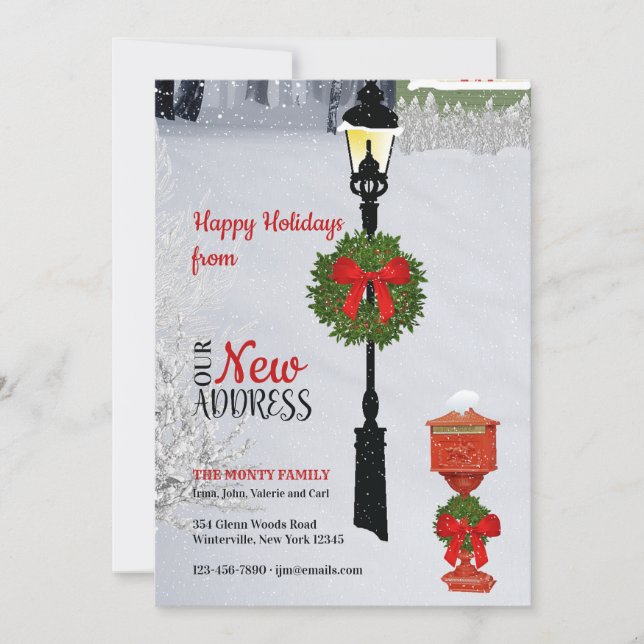 Lamppost and Mailbox New Address Holiday Card (Front)