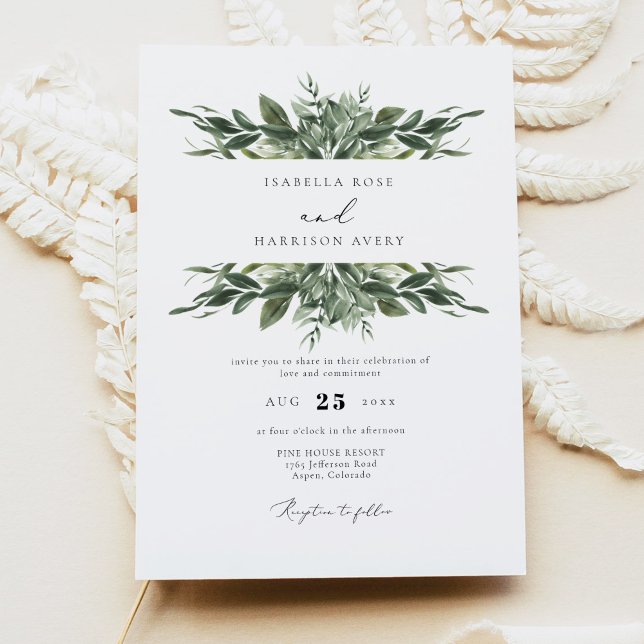 LANA Bohemian Watercolor Greenery Wedding Invitation (Creator Uploaded)