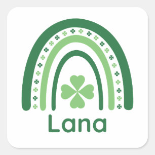 Lana Name Clover Boho Rainbow Square Sticker