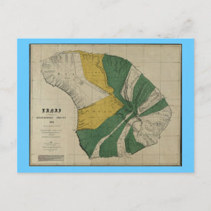 Lanai, 1878, Vintage Hawaii Map Postcard