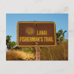 Lanai Fisherman Trail Vintage Island Sign Postcard