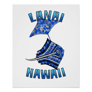Lanai Hawaii Vacation Tribal Stingray Poster