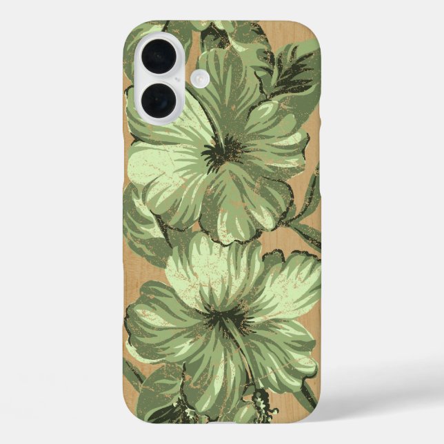 Lanai Hawaiian Hibiscus Faux Wood Green Case-Mate iPhone Case (Back)