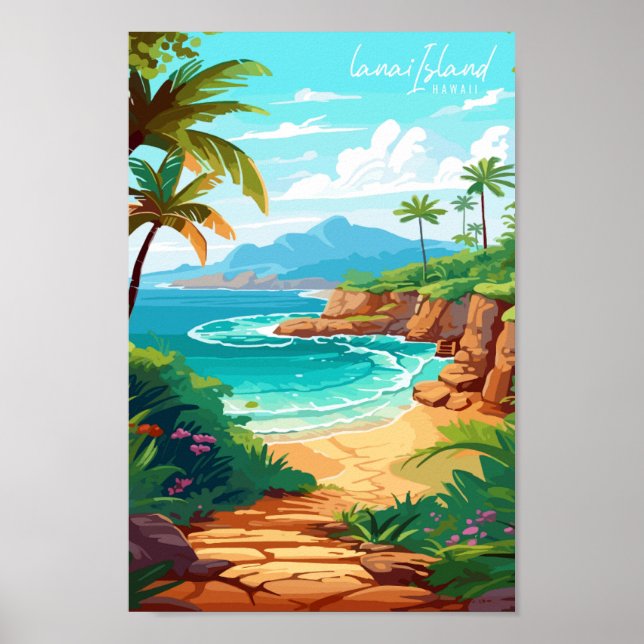 Lanai Island Hawaii vintage travel illustration Poster (Front)