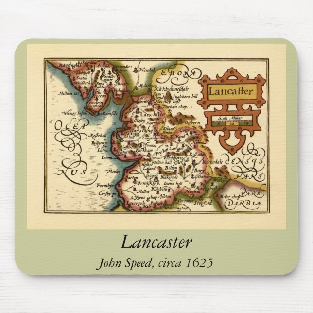 Lancashire County England Old Antiquarian Map Mouse Pad (Front)
