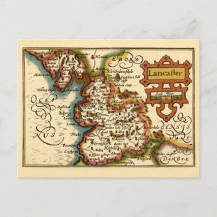 Lancashire County England Old Antiquarian Map Postcard