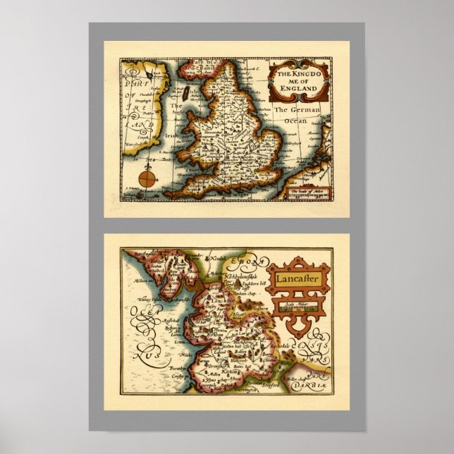 Lancashire County England Old Antiquarian Map Poster (Front)