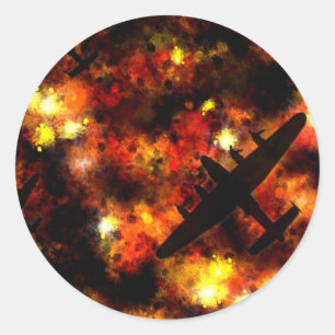 Lancaster Bomber Night Raid Classic Round Sticker