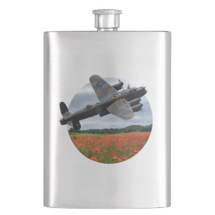 Lancaster Bomber Over A Poppy Field Hip Flask