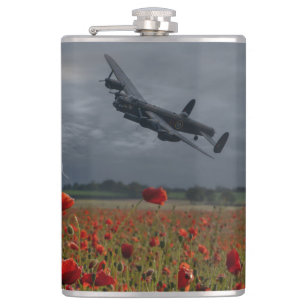 Lancaster Bomber Over A Poppy Field Hip Flask