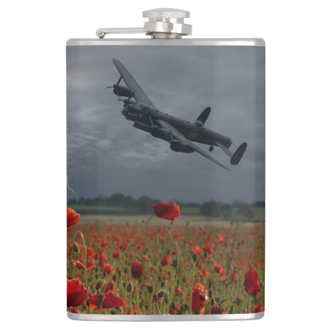 Lancaster Bomber Over A Poppy Field Hip Flask (Front)