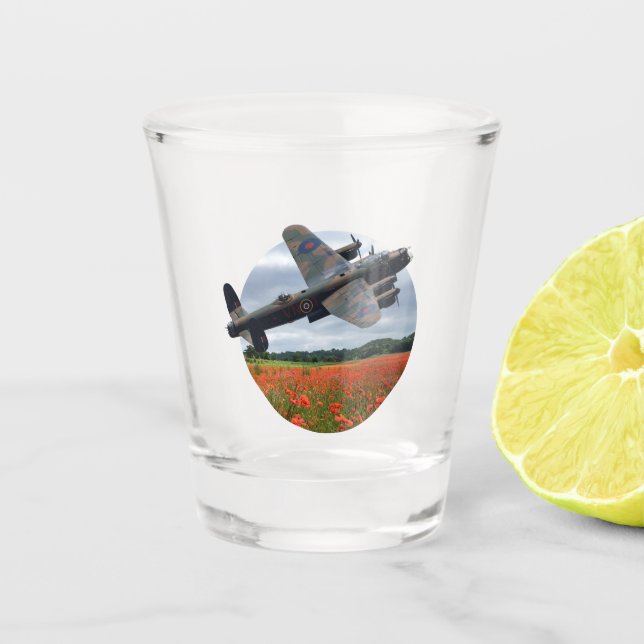 Lancaster Bomber Over A Poppy Field Shot Glass (Front)