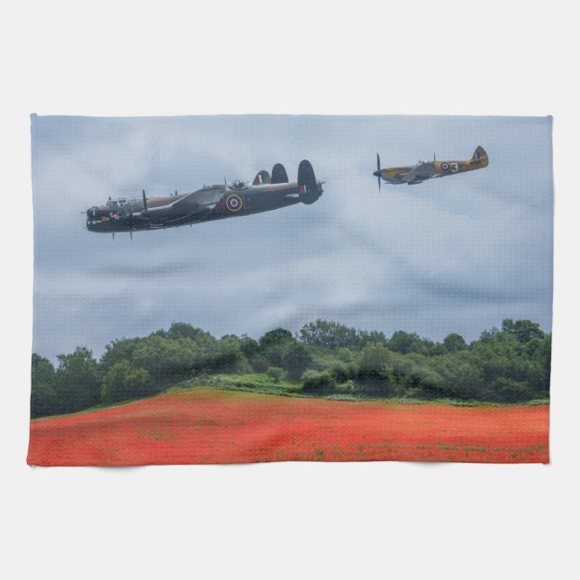 Lancaster Bomber Over A Poppy Field Tea Towel (Horizontal)