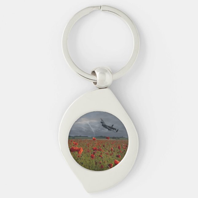 Lancaster Bomber Over A Poppy Key Ring (Front)