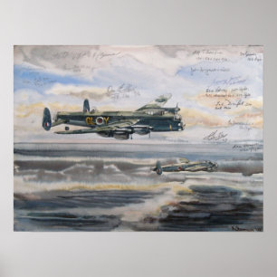 Lancaster bomber over bombed u-boat pens poster