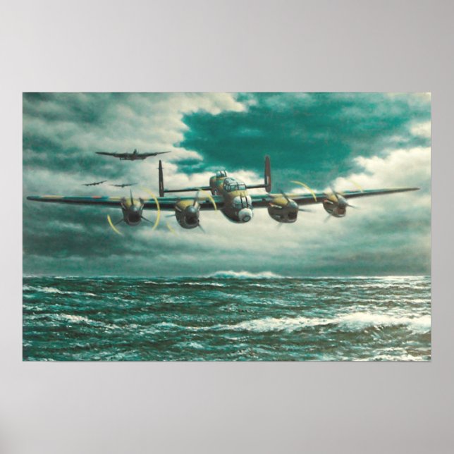 Lancaster Bombers over sea Poster (Front)