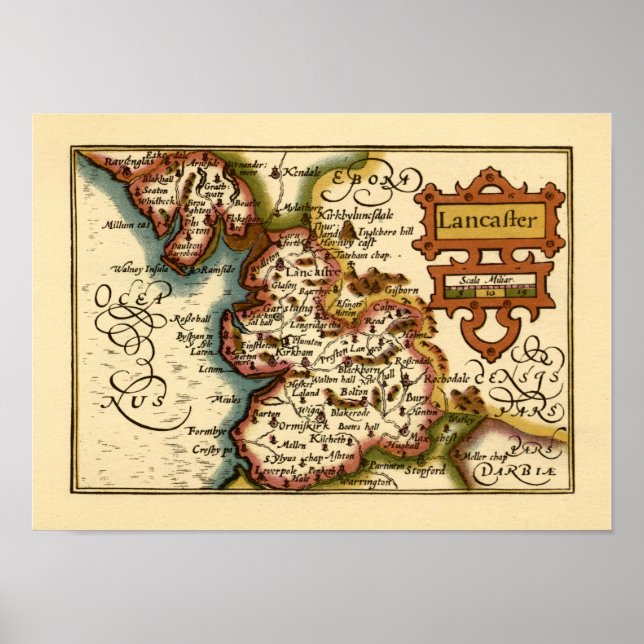 "Lancaster" Lancashire County Map Poster (Front)