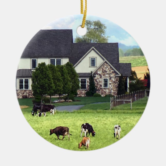 Lancaster PA - Family Farm With Cows in Pasture Ceramic Ornament (Front)