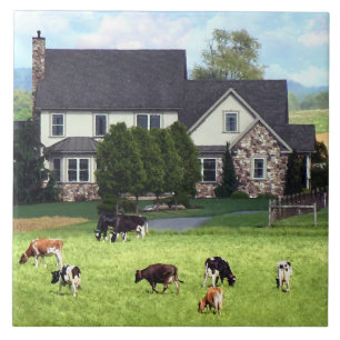 Lancaster PA - Family Farm With Cows in Pasture Ceramic Tile