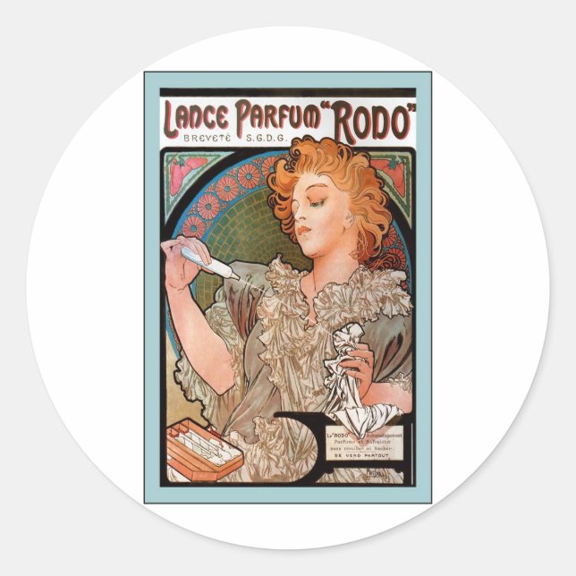 Lance Parfum ~ Rodo ~ Alphonse Mucha Classic Round Sticker (Front)
