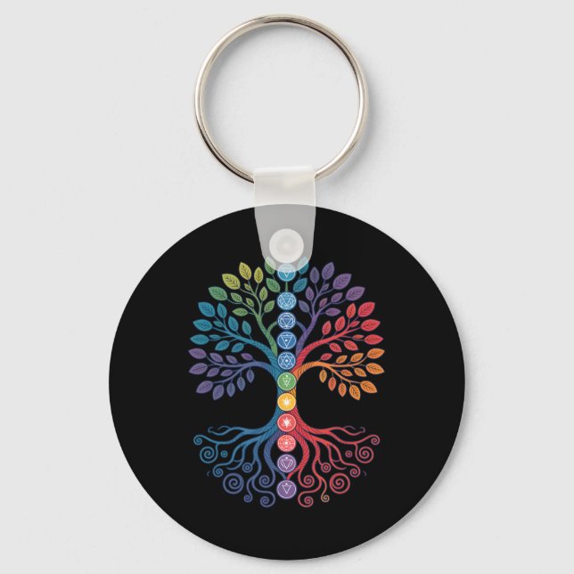 Lanced Realms Sacred Geometry Tree Mandala Chakra  Key Ring (Front)