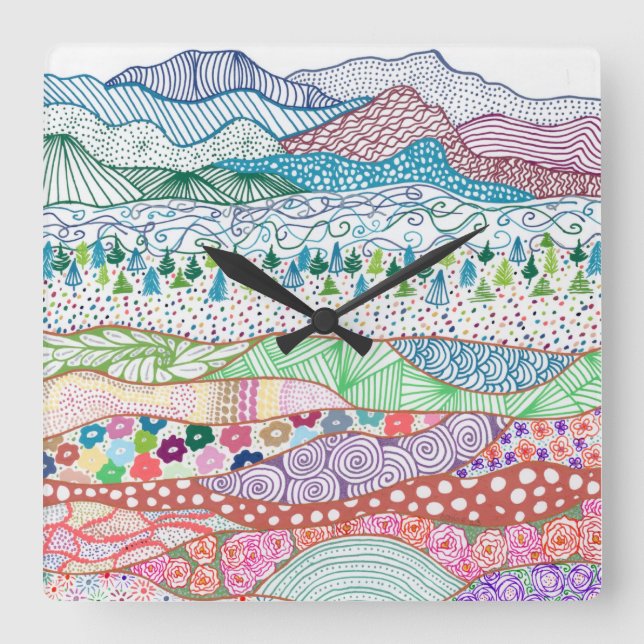 Land Layers. Drawing Square Wall Clock (Front)