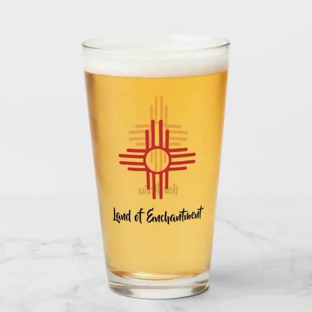 Land of Enchantment Zia Sun Symbol Beer Glass (Back Filled)