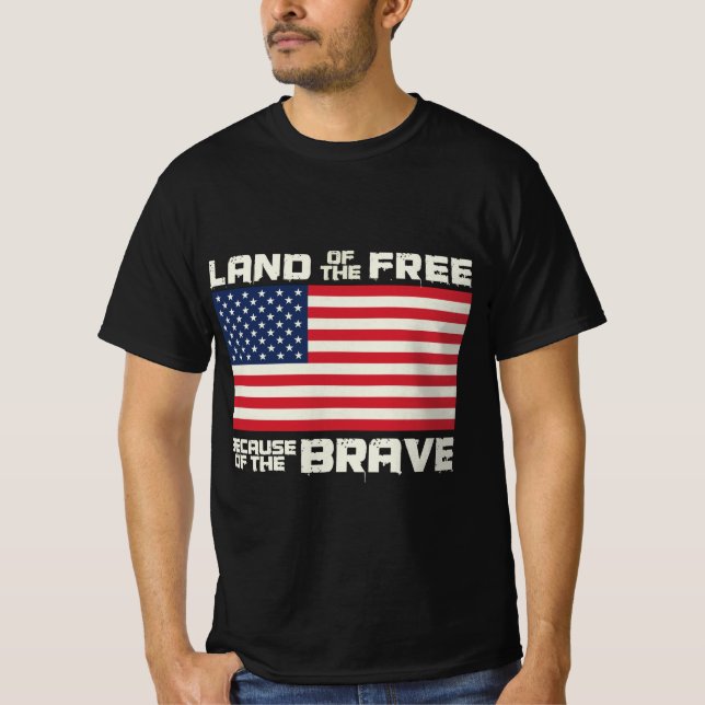 Land of Free America Flag 4th July Celebrations T-Shirt (Front)
