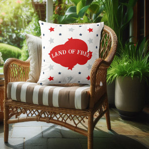 Land Of Free Blue And Red Stars Pattern Patriotic Cushion