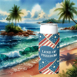 Land Of Freedom American Independence day Blue Red Seltzer Can Cooler