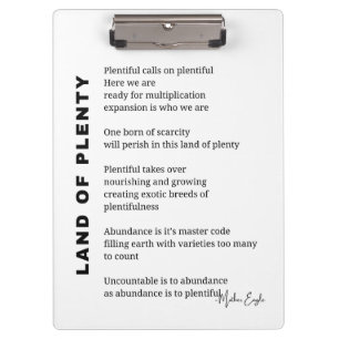 Land of plenty encouragement poem poetry poster clipboard