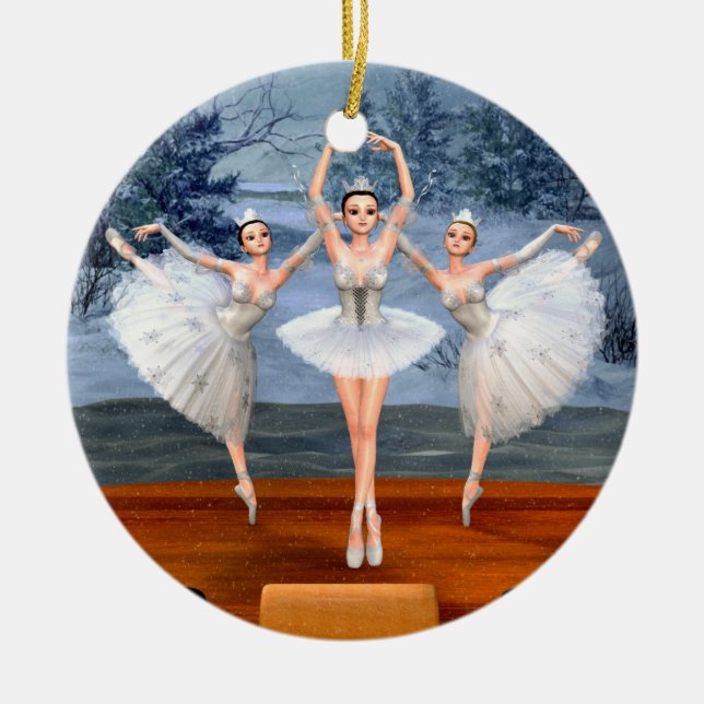 Land of Snow Dancing Ballerinas Ceramic Ornament (Front)