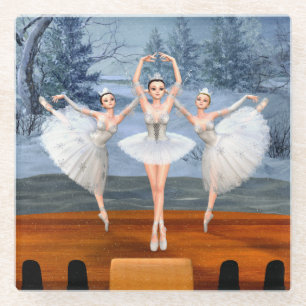 Land of Snow Dancing Ballerinas Glass Coaster