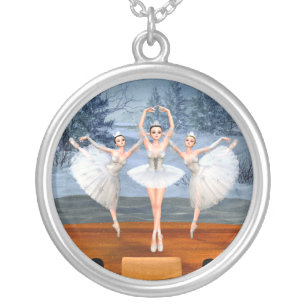 Land of Snow Dancing Ballerinas Silver Plated Necklace