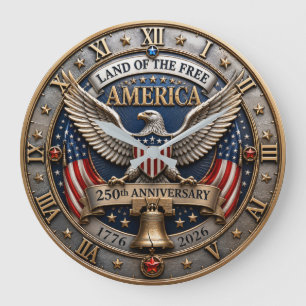 Land of the Free America 250th Anniversary Large Clock