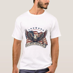 Land of the Free American Flag Patriotic Eagle  T-Shirt
